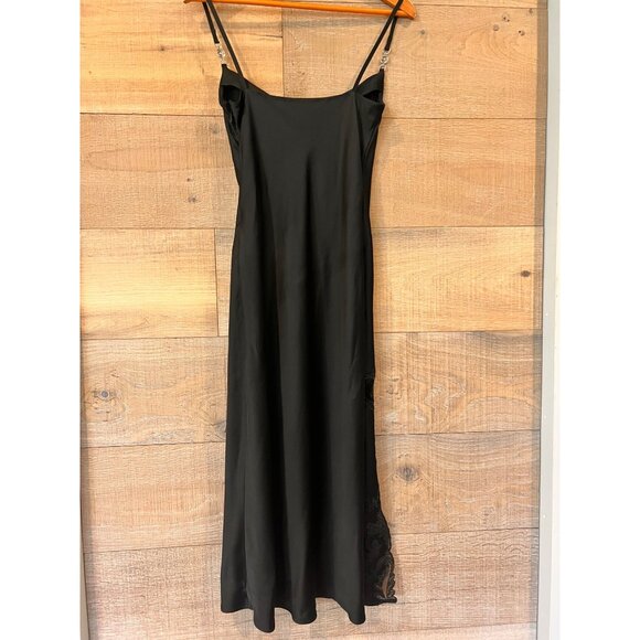 Versace Satin Lace-Embroidered black Midi Slip Dress Size 40/ US 4 - Picture 11 of 15